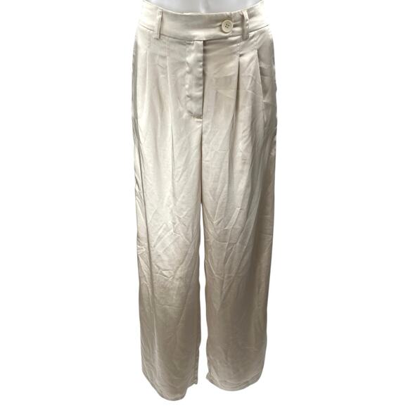 Princess Polly Cream Silky Satin Crop Top & WideLeg Trousers Matching Set Size 8 - Picture 5 of 7